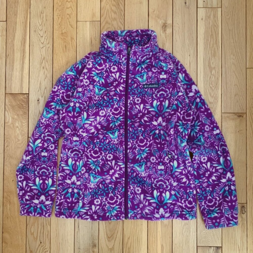 Girls 14/16 Kids Columbia Fleece full zip cool pattern Outdoor Camping Hiking